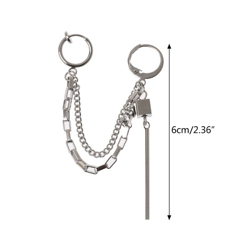 HAP  1Pc KPOP Boys Double Tassel Stainless Steel Chain Drop Earrings Korean Jewelry