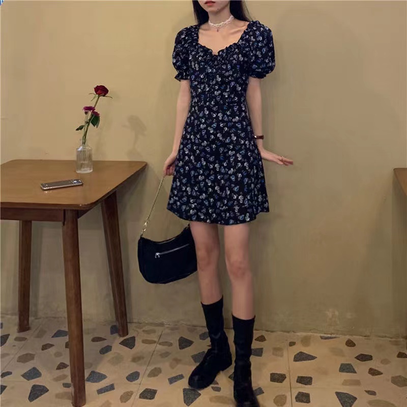 Đầm PERTY cổ vuông họa tiết hoa phong cách Hàn Quốc thời trang mùa hè xinh xắn dành cho nữ