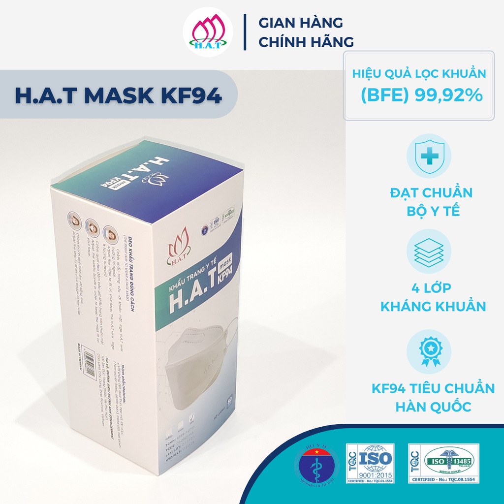 H.A.T MASK Khẩu Trang Y Tế KF94 (Màu Đen có lớp Than Hoạt Tính - Hộp 50 Cái)