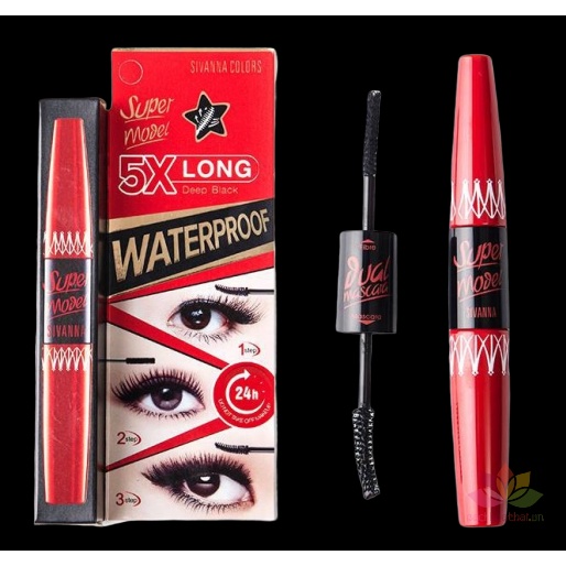 Mascara nối mi 2 đầu Super Model 5X Long Deep Black Warterproof