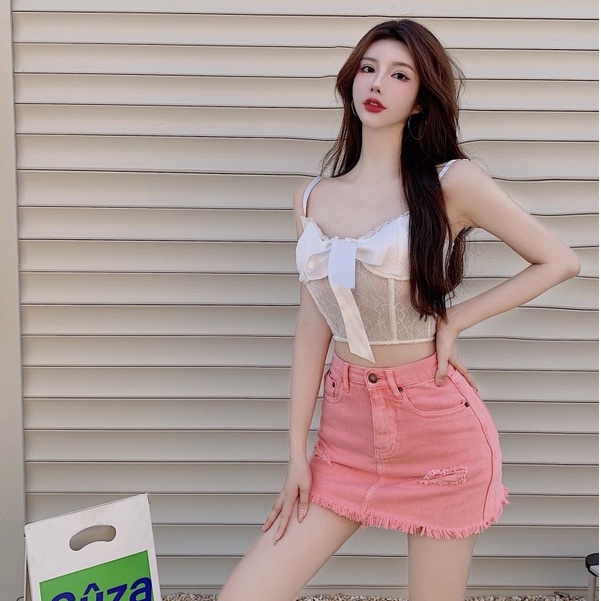 Chân Váy Jeans Lưng Cao Thời Trang Cho Nữ