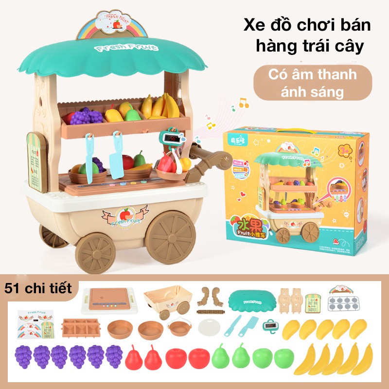 Đồ chơi bán hàng trẻ em bán trái cây, hoa quả có âm thanh và ánh sáng, thích hợp cho bé gái, xe đẩy tiện dụng