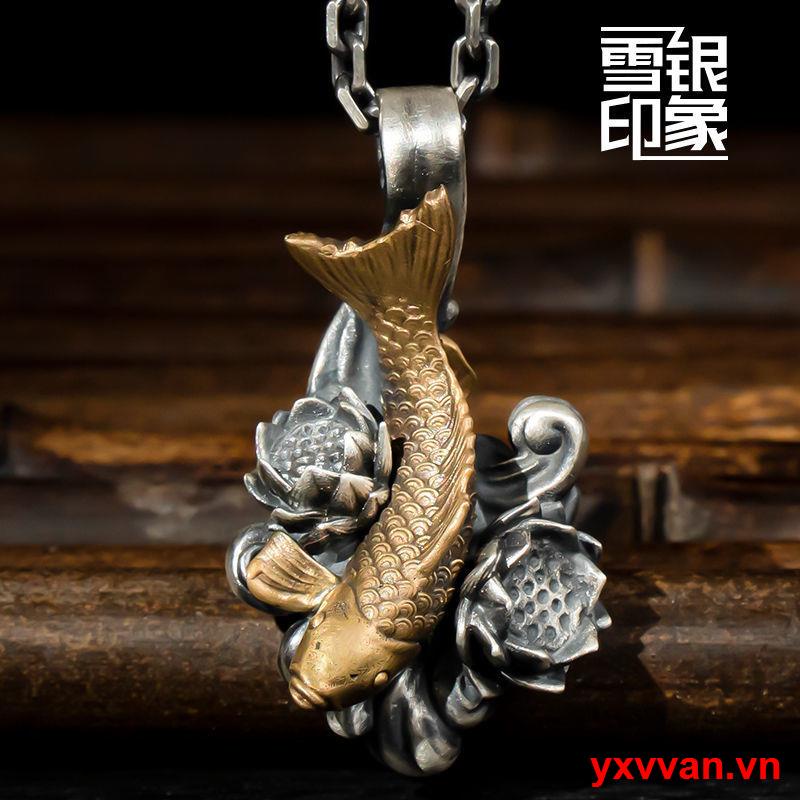 株式会社 Mặt Vòng cổ may mắn hình rồng may mắn bằng tay và bạc và đồng thau cổ điển