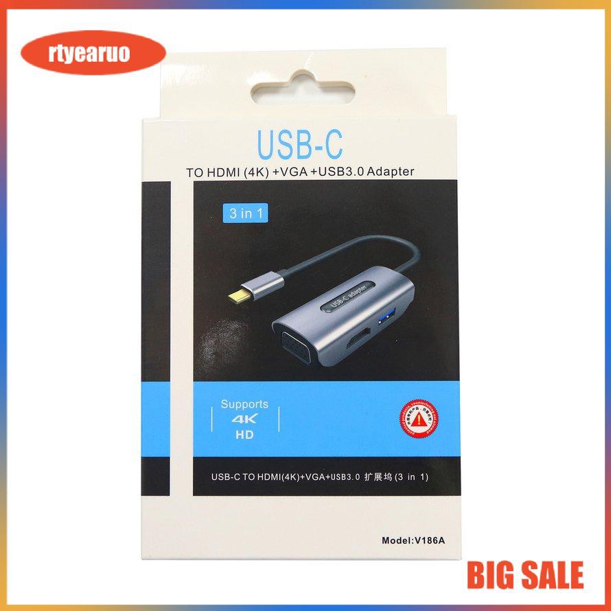 4K UHD 1080P 3-in-1 Type C To VGA HDMI Adapter Thunderbolt 3 For MacBook