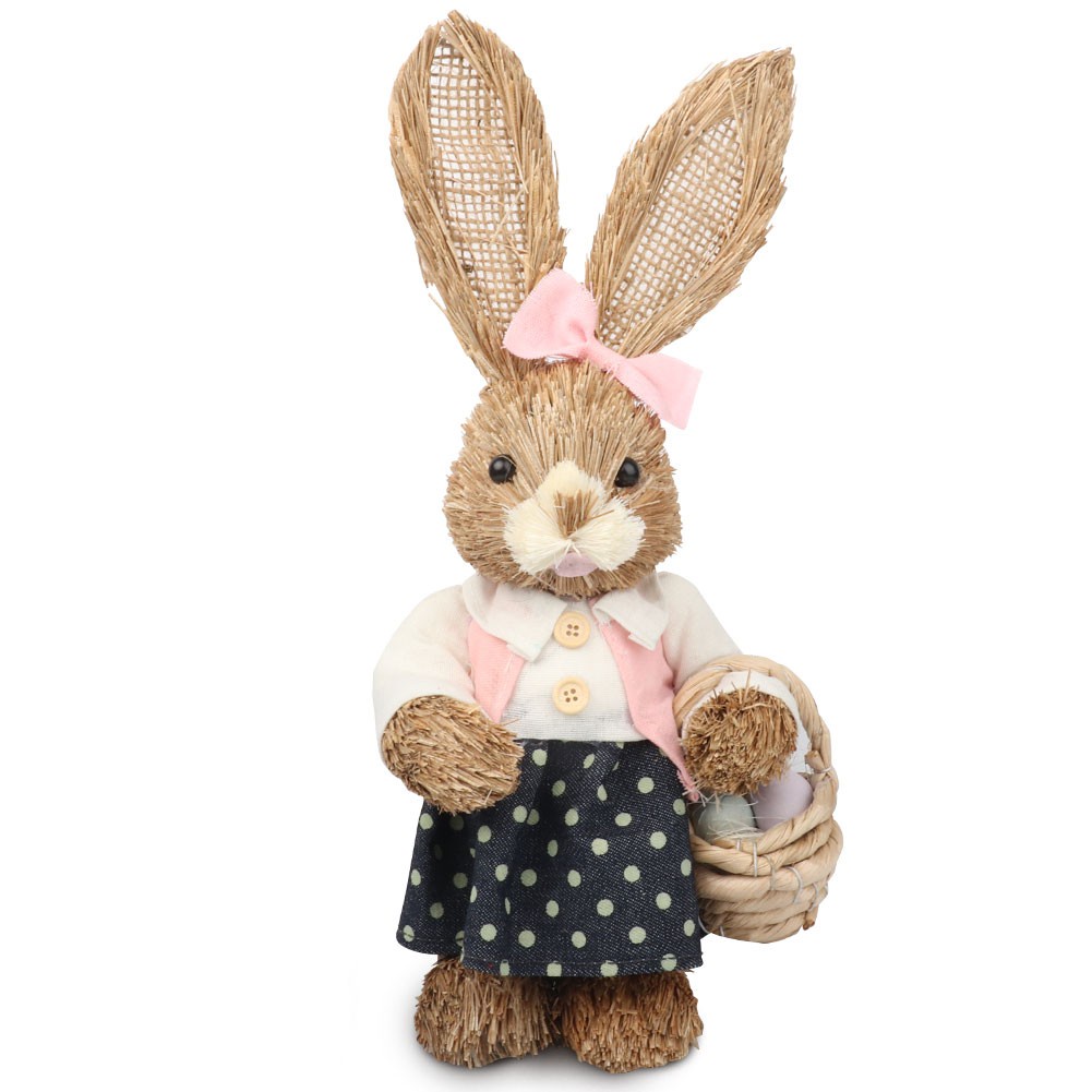 Bộ 1 Đồ trang trí Thỏ Phục Sinh Bằng Rơm Trang Trí Nhà Cửa / Sân Vườn