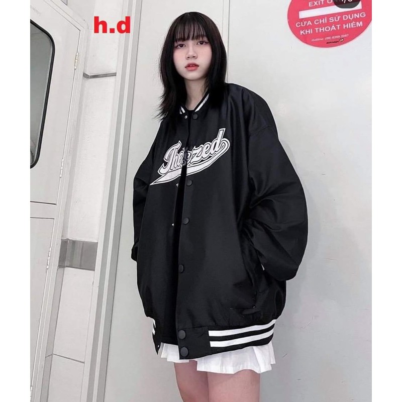 ( Góc Rẻ Vô Địch) Áo Bomber gió THE ZED in ngực  Áo khoác jacket form thụng nam nữ unisex Style Hàn Quốc