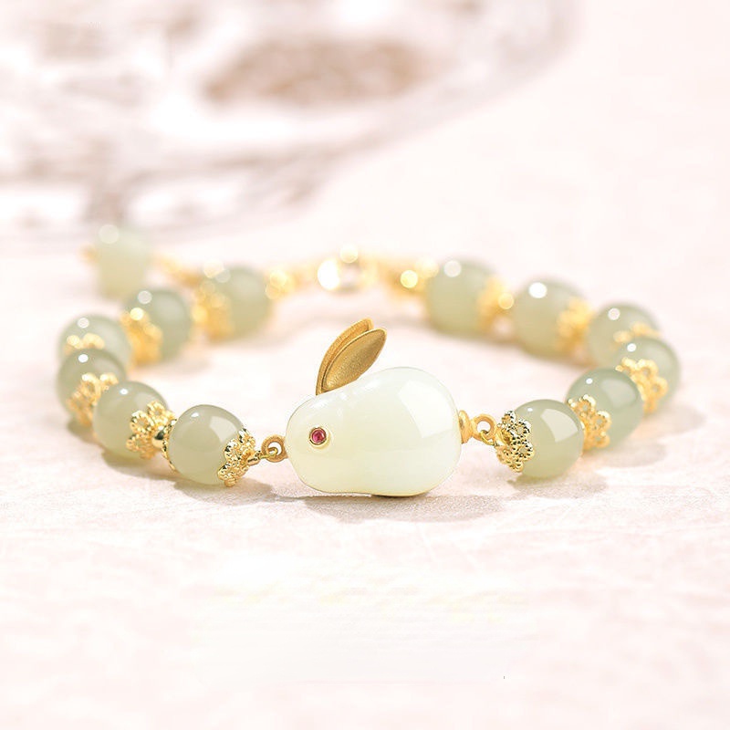 Yutu Vòng Tay Xỏ Hạt Ngọc Bích Giả Hình Thỏ Quà Tặng Valentine Cho Nữ