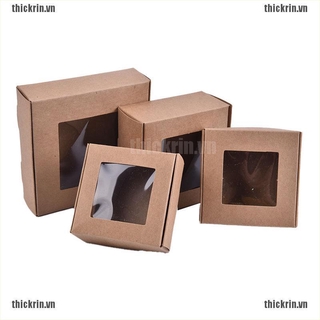<Hot~new>10pcs Kraft Paper DIY Gift Box With Clear PVC Window Cookie Cake Soap Packaging