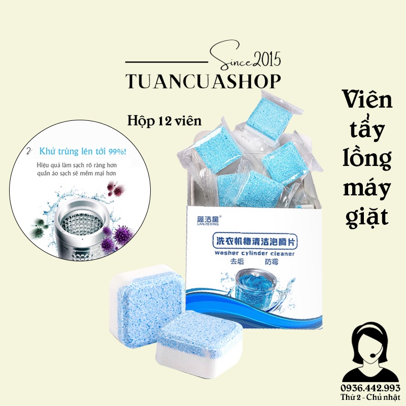 Hộp 12 viên tẩy vệ sinh lồng máy giặt - diệt khuẩn - tẩy cặn lồng máy giặt hiệu quả