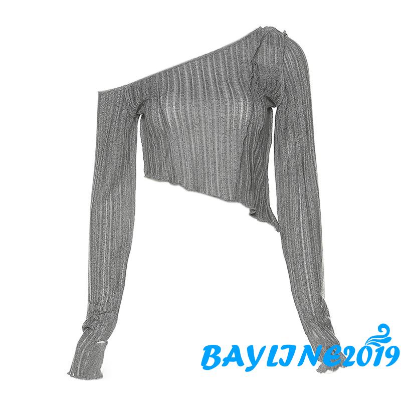 Áo Croptop Tay Dài Dáng Ôm Màu Trơn Quyến Rũ Dành Cho Nữ