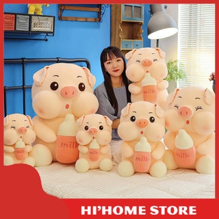 Gấu bông thú nhồi bông heo hồng ôm bình sữa đáng yêu chất bông siêu mềm