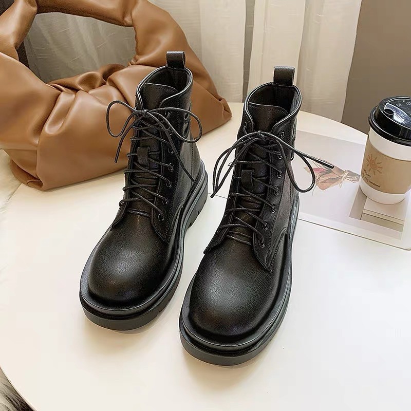 Boots Martin Ulzzang cổ ngắn đế cao 5cm / Giày boots cổ ngắn đan dây hàn quốc