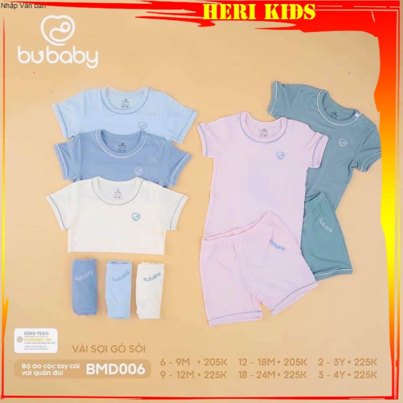 Bộ cộc tay cài vai Bu, Bubaby modal gỗ sồi 6m - 3y