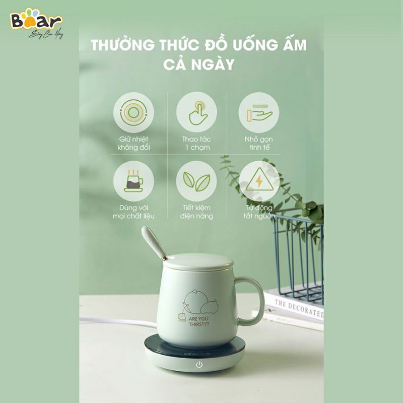 Đế làm nóng đồ uống,Đế Hâm Nóng các vật phẩm, Kèm Cốc Bear DRBD-A16B1, An toàn tuyệt đối, Bảo hành 18 tháng