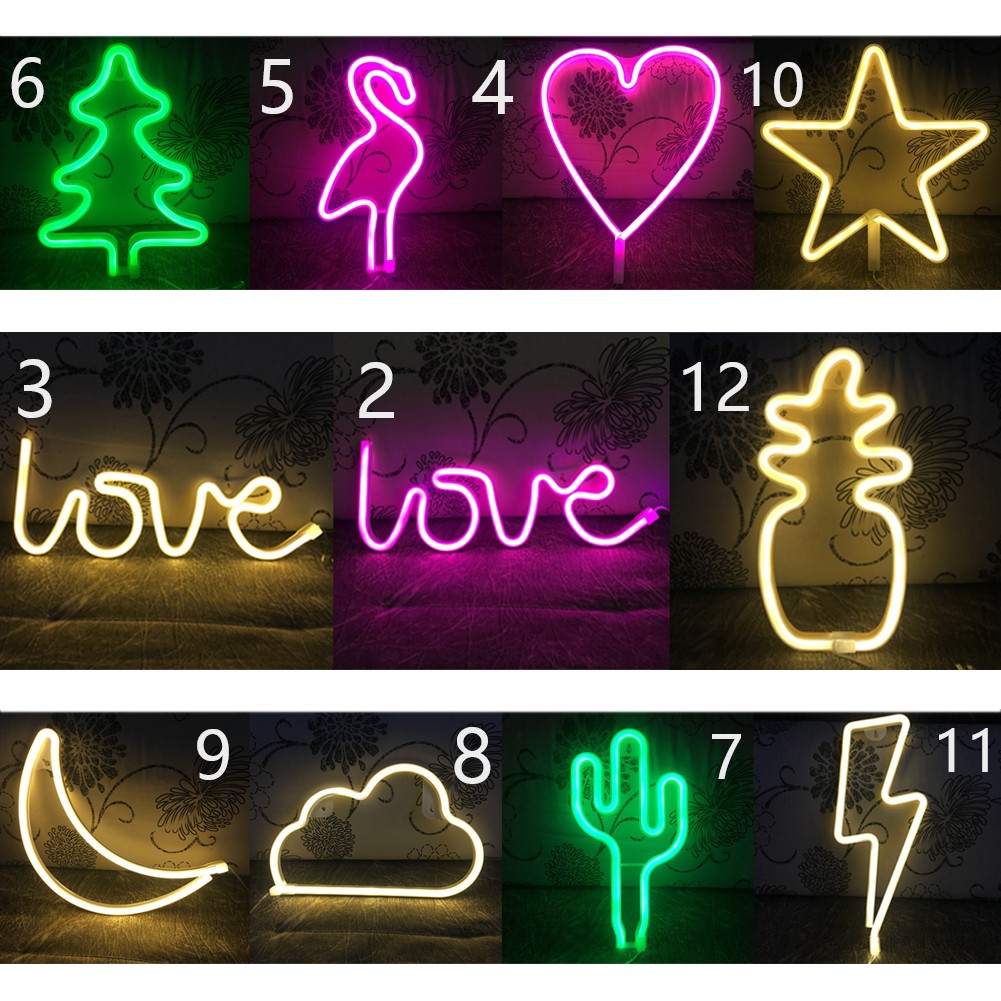 Đèn LED Neon với họa tiết hình trái tim và chim hồng hạc dùng trong trang trí tiệc cưới