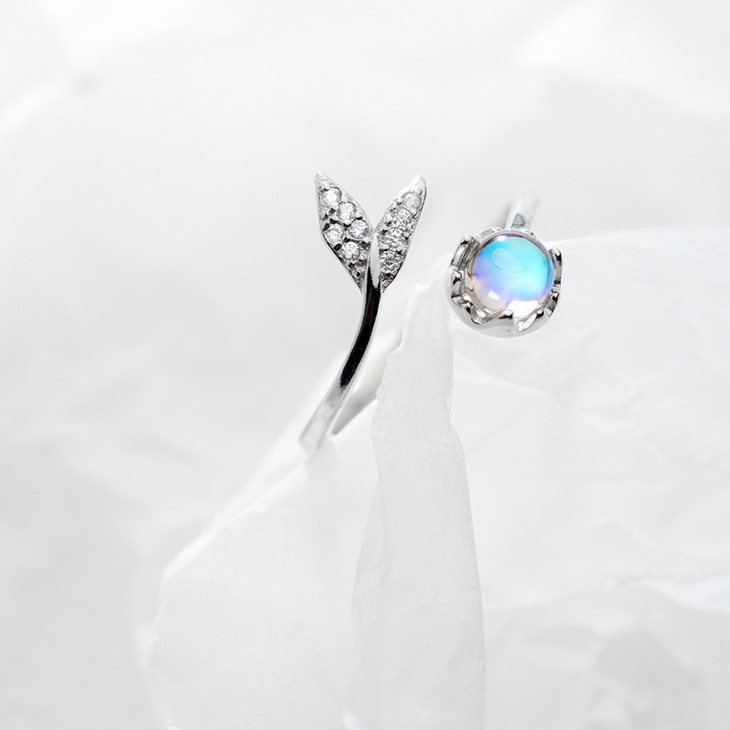 Nhẫn nữ hở freesize bạc Ý s925 đuôi cá cá xanh J5640- AROCH Jewelry