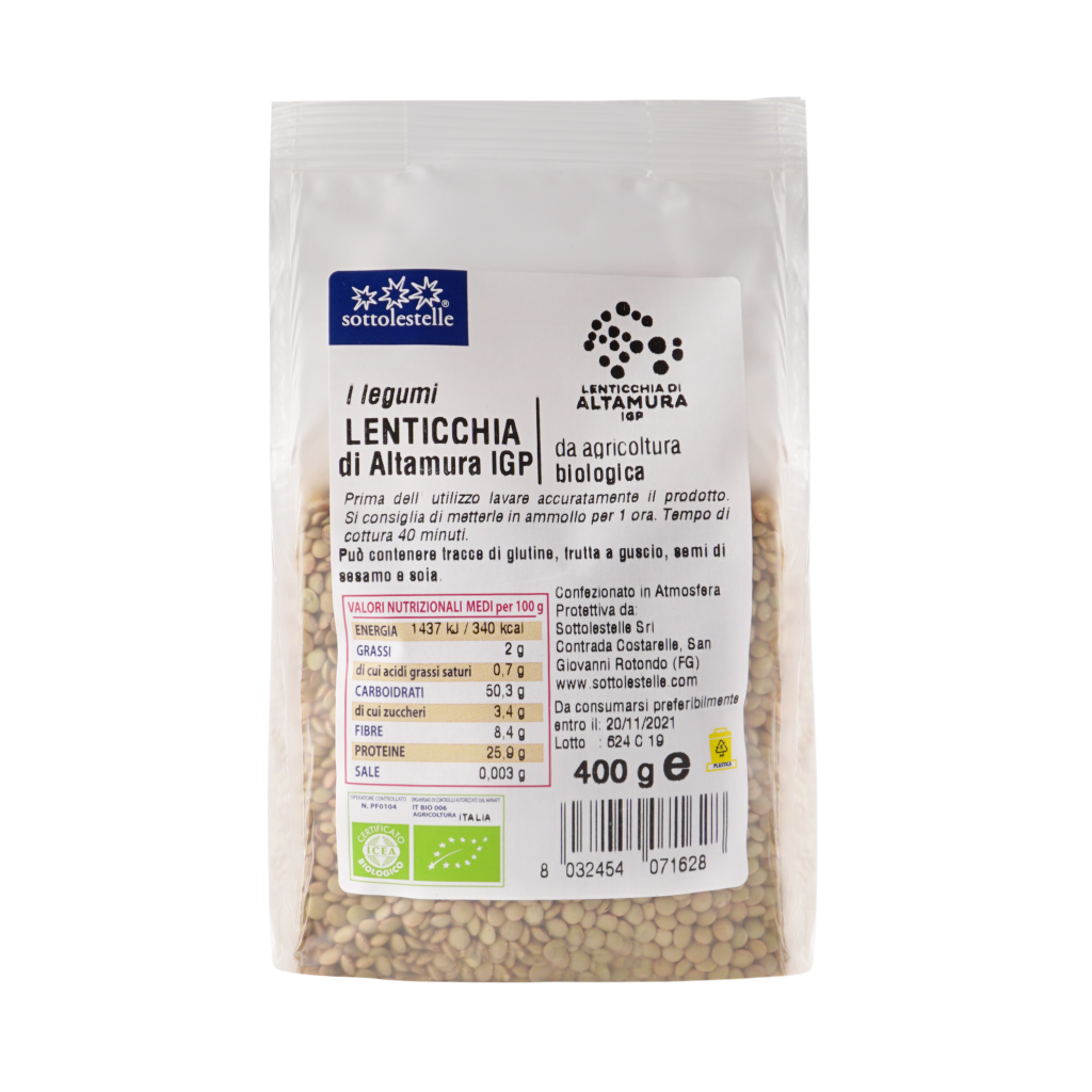 Đậu Lăng Xanh Hữu Cơ Sottolestelle 400g Organic Green Lentils Alltamura IGP