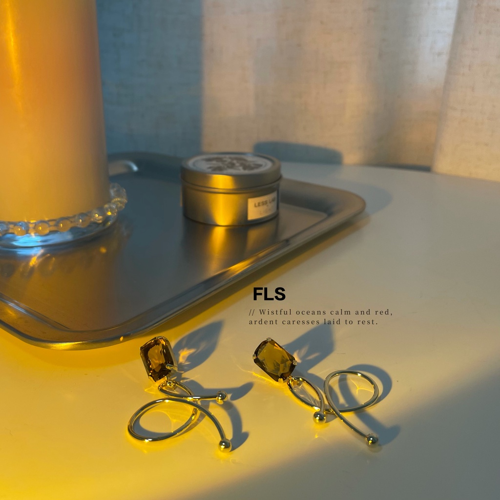 Khuyên Tai Tua Rua Dáng Dài Đính Đá Zircon Màu Hổ Phách Tự Nhiên Phong Cách Hàn Quốc Ngọt Ngào