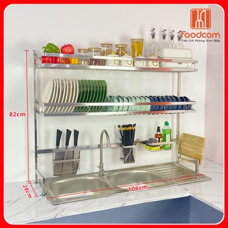 Kệ để chén bát FOODCOM đa năng, giá để bát 2 tầng 106 cm, chất liệu INOX cao cấp, giúp căn bếp gia đình bạn gọn gàng