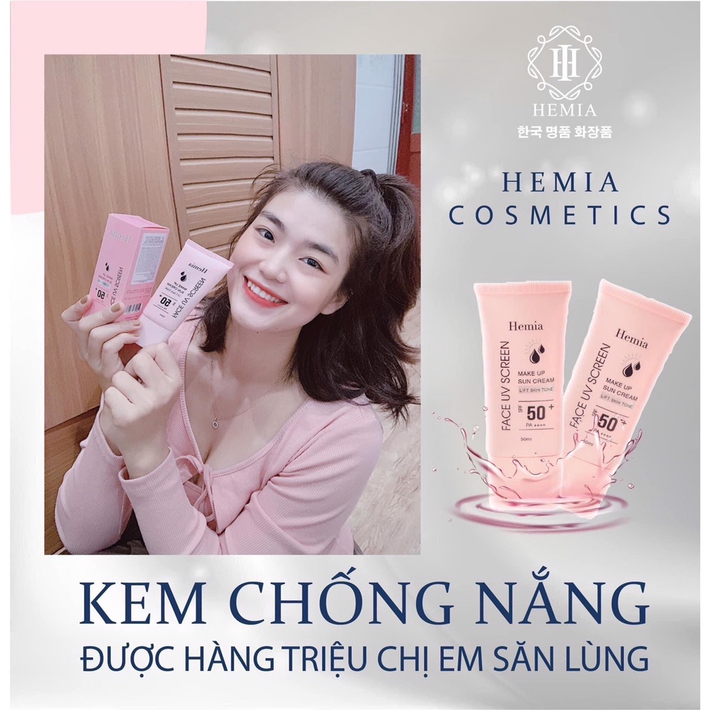 Kem chống nắng Hemia Hàn Quốc, dưỡng trắng make up bảo vệ da, chống lão hóa, kiềm dầu tốt, phù hợp mọi loại da