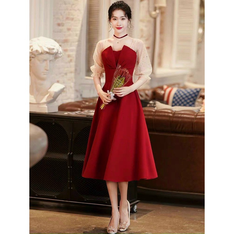 Đầm Váy Xòe màu đỏ sang trọng quý phái, phù hợp đi chơi đi tiệc dạo phố