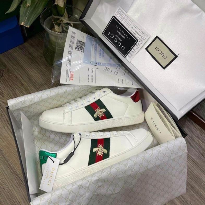 🕝 Giày thể thao nam trắng ❤️FREE ship❤️ giày gucci ong hàng da cao cấp,để cao su chống trơn. , thể thao trắng