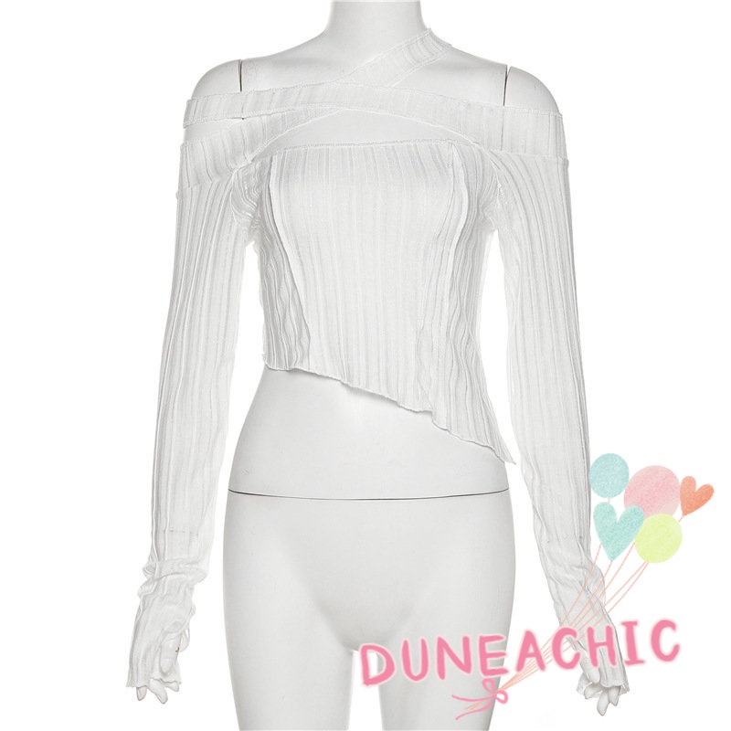 DUNEA Áo Thun Tay Dài Thiết Kế Lệch Vai Quyến Rũ Cho Nữ