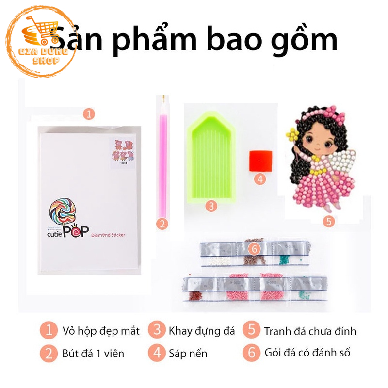 Tranh Đính Đá Mini Cho Bé Tự Hoàn Thành Nhiều Mẫu Công Chúa Loại 12 Sticker - 10 Sticker - 8 Sticker - 6 Sticker