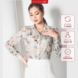Áo sơ mi nữ dài tay hoa cổ đức leika