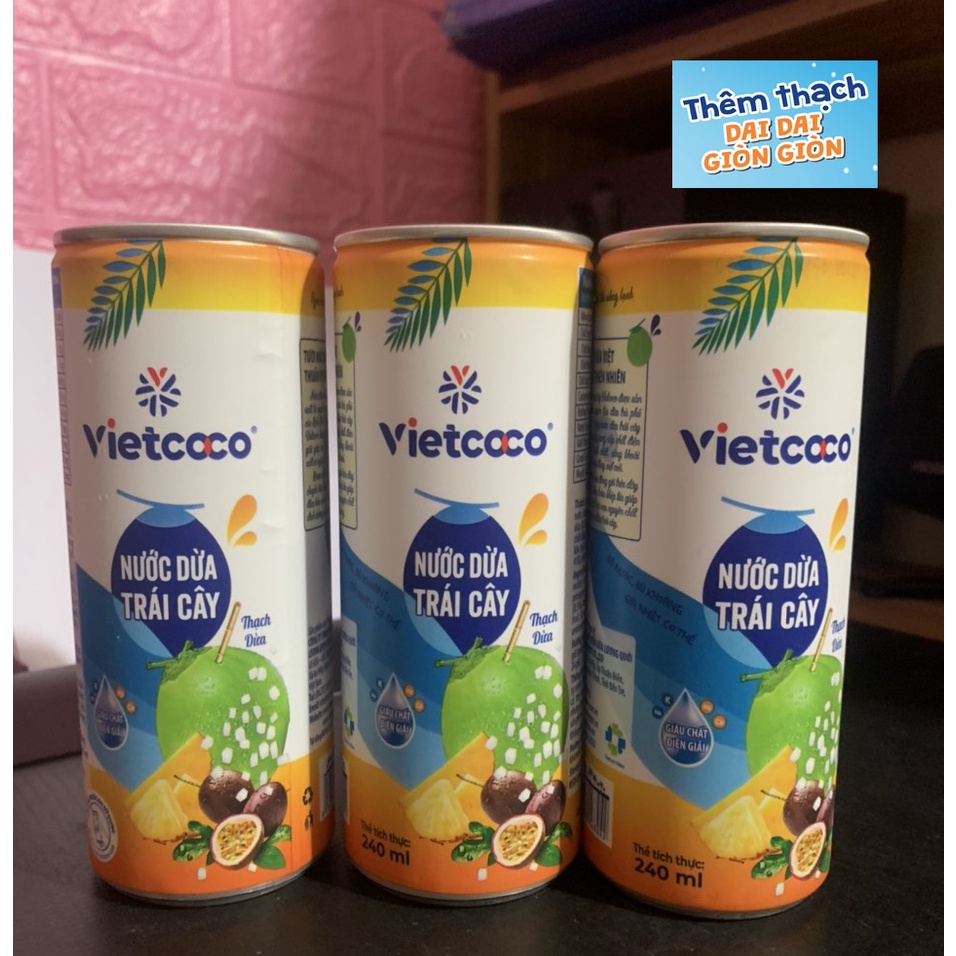 (Combo 10 lon  tặng 2 lon)-Nước Dừa Vietcoco -  240ml/Lon (Có Thạch Dừa  Dai Dai - Dòn Dòn ngon tuyệt) HÀNG VIỆT NAM CLC