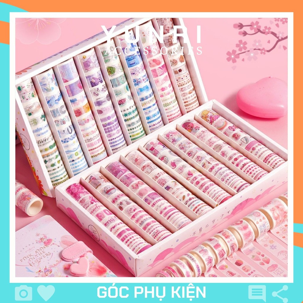 Băng keo Washi Tape sticker tách lẻ dễ thương vintage cổ trang phong cảnh trang trí sổ -Tách set ngẫu nhiên theo màu