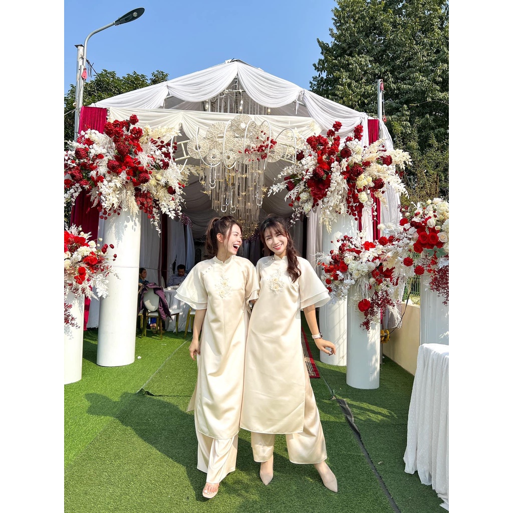 ÁO DÀI VẢI VOAN HỌA TIẾT HOA ĐÀO HOT TẾT 2022