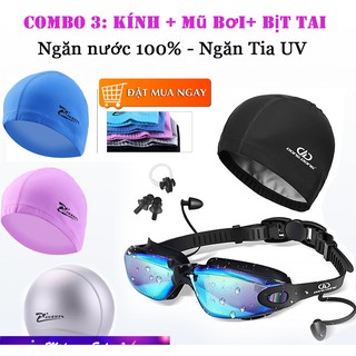 Kính bơi cao cấp,Sét mũ kèm kính bơi kèm Mũ bơi và 2 nút bịt tai Chất liệu bền nhẹ an toàn, chống hấp hơi, chống tia UV