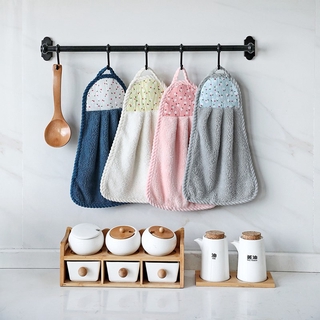 Khăn lau tay / chén đĩa vải lông cừu san hô thấm hút tốt treo lên tiện dụng