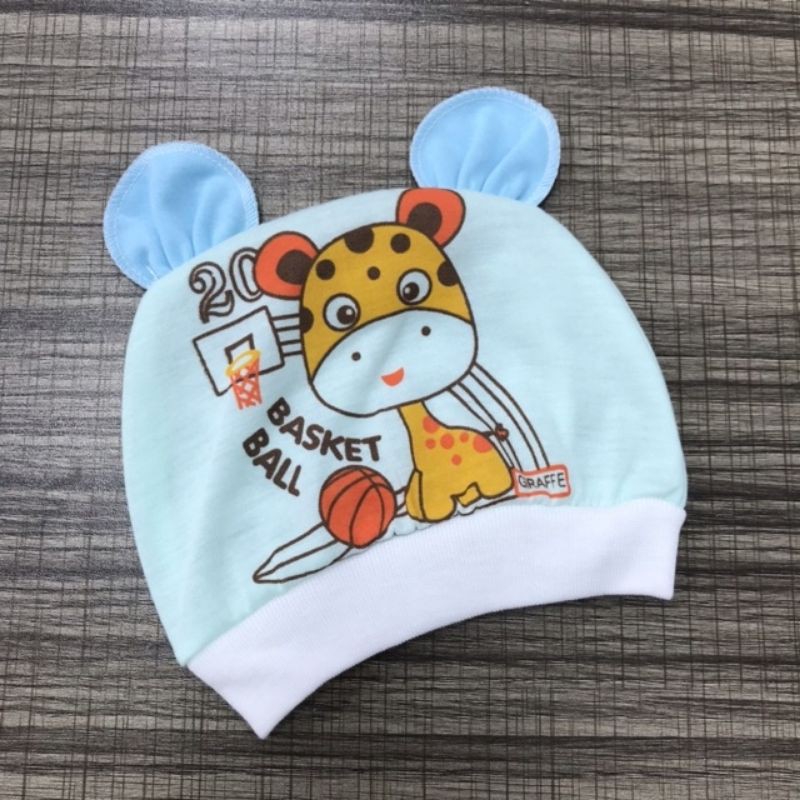 Mũ tai gấu cotton in hình cho bé sơ sinh - nhiều mẫu