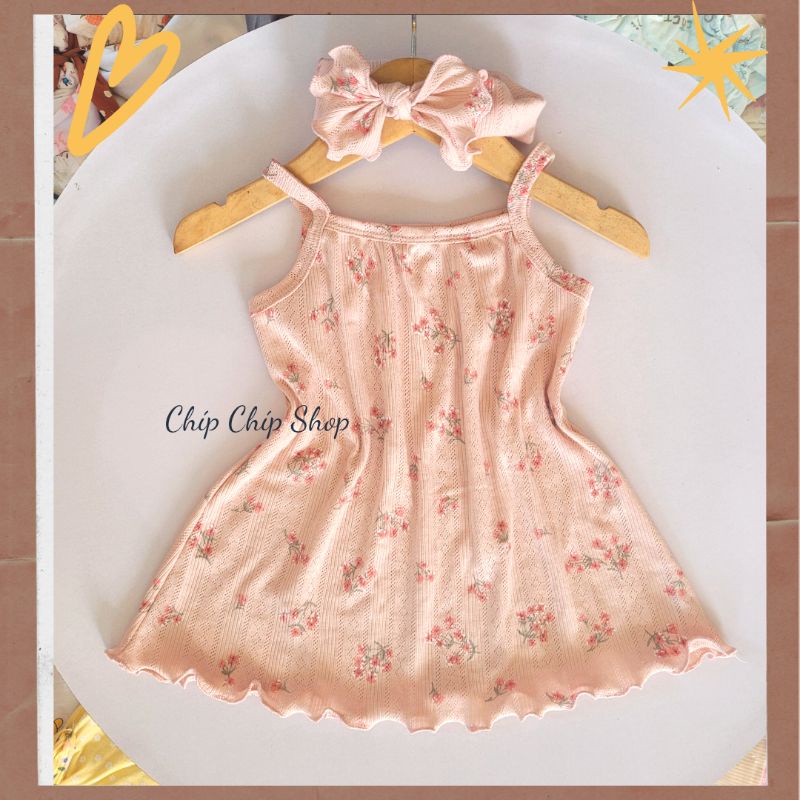 Váy hai dây bé gái tặng kèm turban nơ chất gân thông hơi mềm mát cho bé  5-13kg Chíp chíp shop