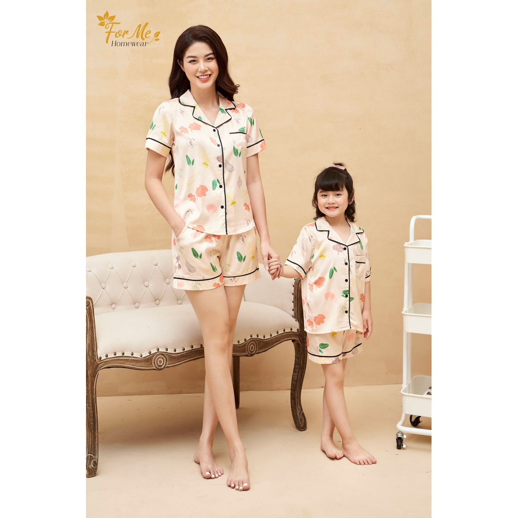 Bộ đồ ngủ, mặc nhà chất Lụa Giấy Luxury SET MẸ &amp; BÉ CÀ RỐT ,forme pijama