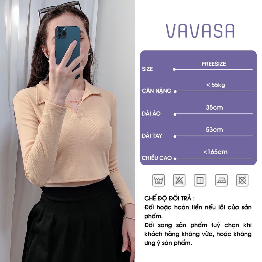 Áo croptop nữ tay dài kiểu ôm polo có cổ bigsize thun body VAVASA CT06