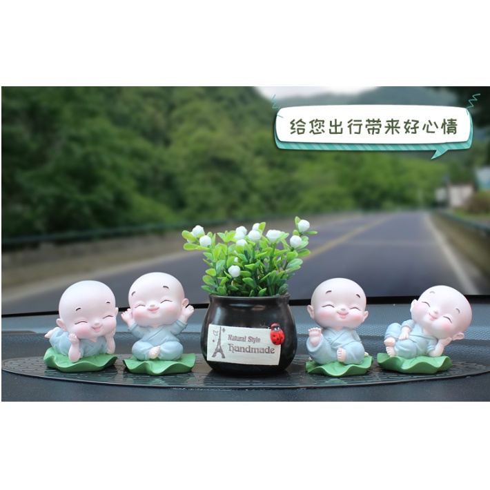 Set tiểu hoà thượng ngồi lá sen phối bình bóng trang trí taplo Ô Tô- Dũng An shop