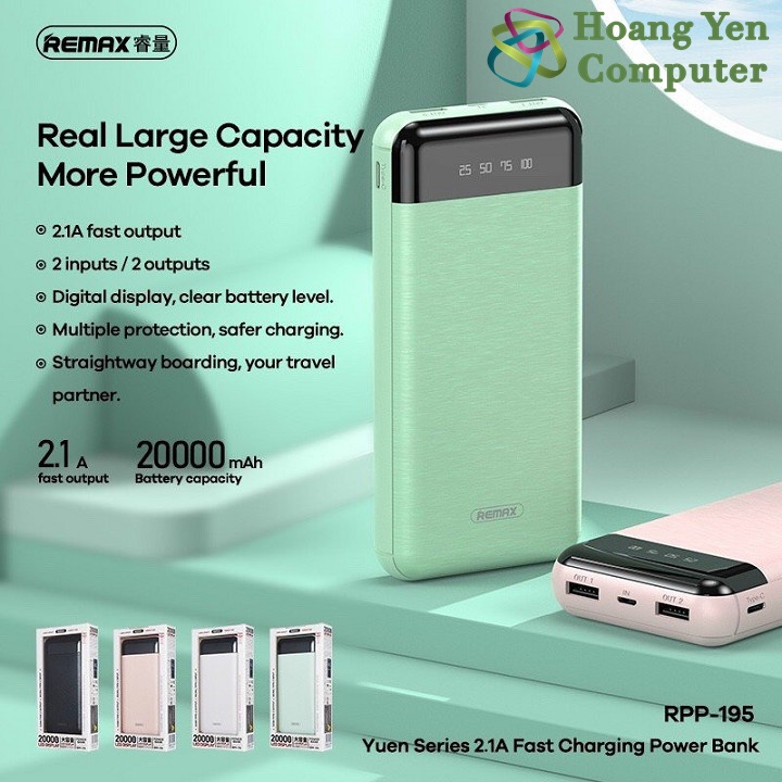 Sạc Dự Phòng Remax RPP-195 20000mah (2 Cổng Sạc Vào - 2 Cổng Sạc Ra) - BH 12 Tháng Chính Hãng - Hoàng Yến Computer