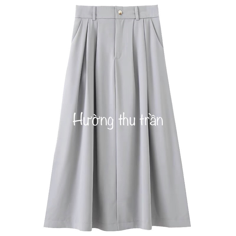 Chân Váy Xòe Nhẹ Dáng Dài Công Sở Có Túi Chéo, Thời Trang Công Sở Đẹp, xòe 1 cúc d68cm