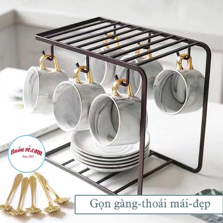 Giá treo cốc, chén để bàn tách 6 móc tiện lợi - Giá treo cốc uống trà, décor ngôi nhà của bạn - 01563
