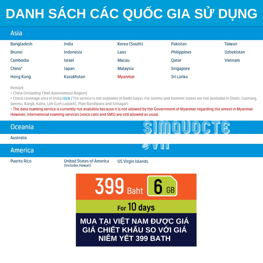 Sim Du Lịch Trung Quốc HongKong Macao 6GB 10 ngày DTAC GO INTER và TRUEMOVE TRAVEL ASIA
