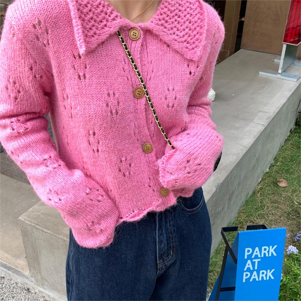 ZHELIHANGFEI Áo Khoác Cardigan Dệt Kim Cổ Búp Bê Xinh Xắn Cho Nữ