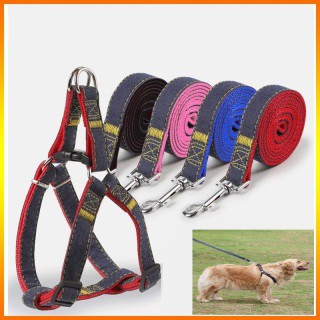 Dây dắt chó vải bò - Vải Jean Loại dây dắt kèm Yếm ngực cho mọi loại chó mèo Màu Ngẫu Nhiên