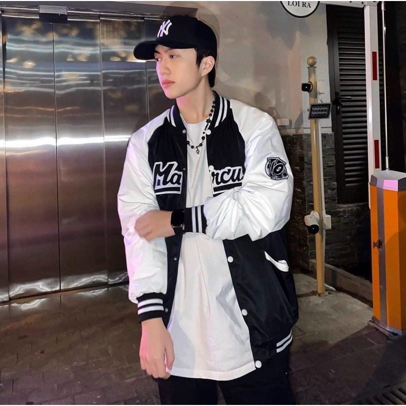 Áo Bomber vải dù 2 lớp  VARSITY MARCUS màu XANH/ĐEN 🖤 Nam nữ unisex 🖤 Áo Khoác Dù form rộng
