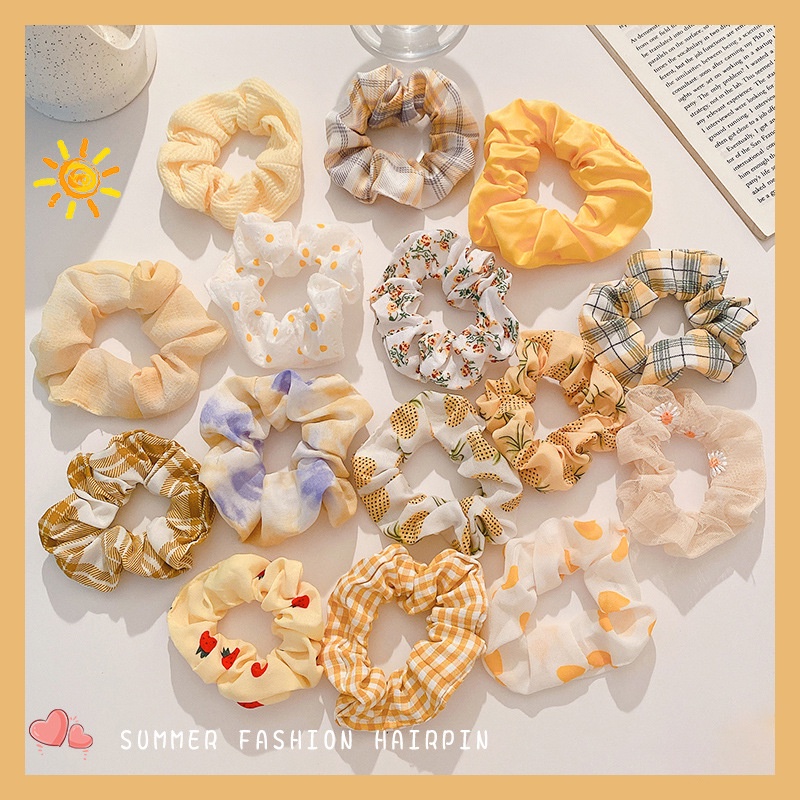 Dây cột tóc vải scrunchies nhiều màu JUNIDO