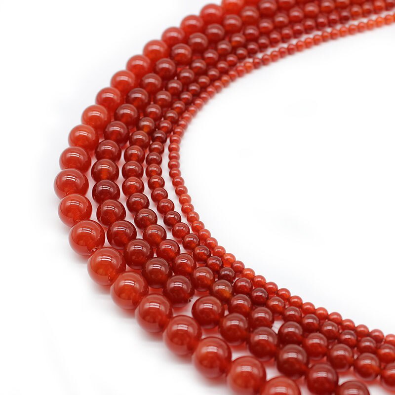 Đá Tự Nhiên Đỏ Carnelian Mã Não Tròn Đá Quý Hạt 15 "Dây 4 6 8 10 12MM Chọn Kích Thước Để Làm Đồ Trang Sức