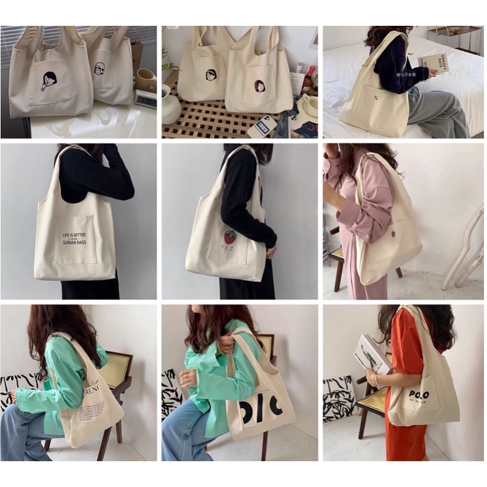 Túi tote vải canvas ulzzang đeo vai thời trang đựng đồ giá rẻ