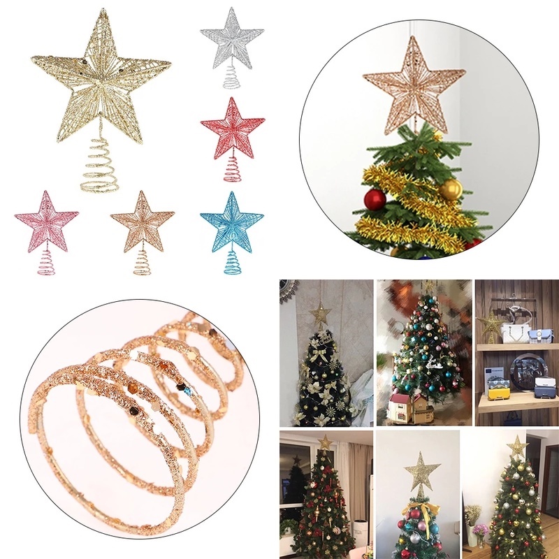 Ngôi sao năm cánh đính kim tuyến nhiều màu tùy chọn dùng treo trang trí cây thông Noel trong nhà vào dịp lễ Giáng Sinh